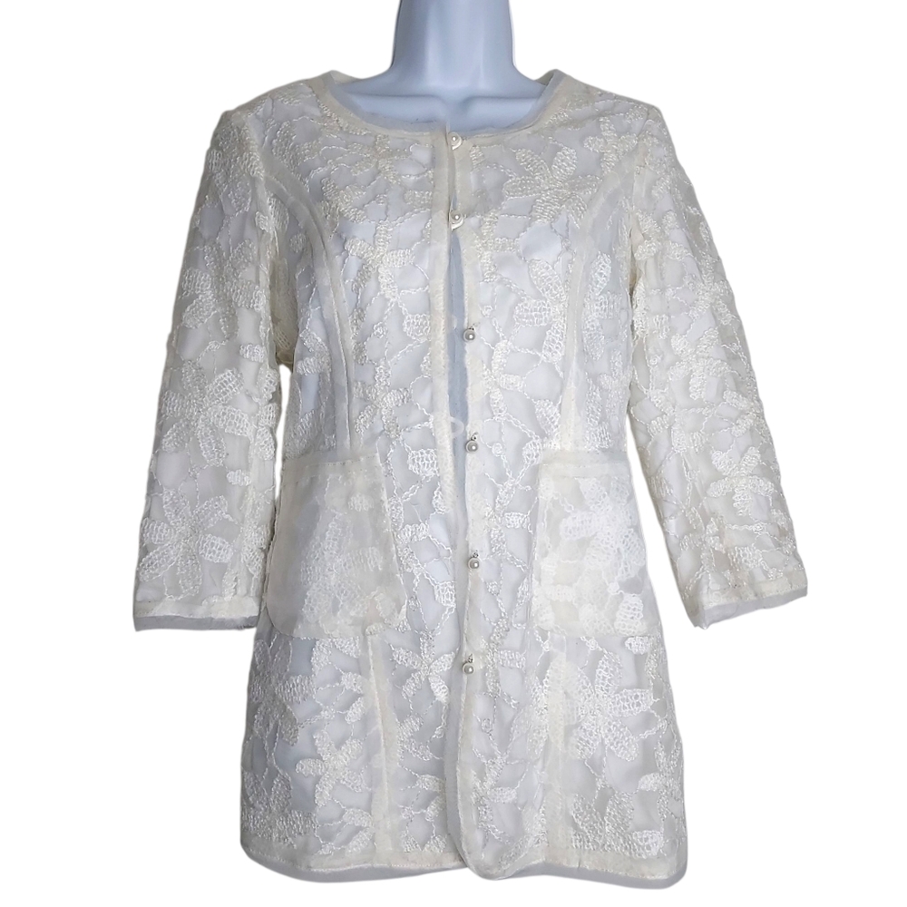 Vintage Valentino Spa Silk Organza Blazer Small Ivory Floral